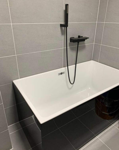 Black bathtub faucet with hand shower, shower systems, waterfall spout, wall mount, single lever mixer faucet for bathroom shower.