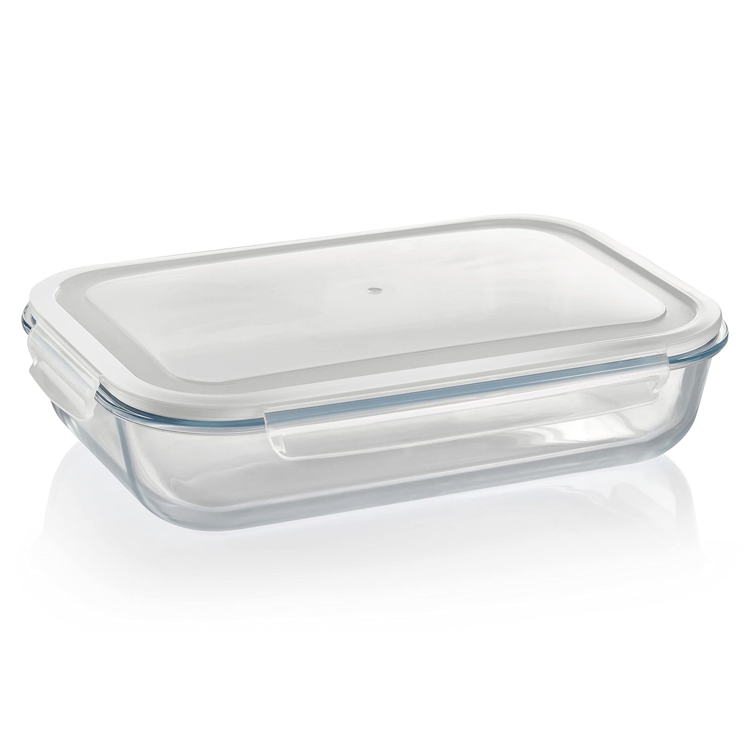 Grizzly XXL glass food storage container, 3600 ml, airtight, rectangular, click closure, versatile containers for oven, microwave, freezer.