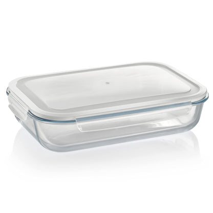 Grizzly XXL glass food storage container, 3600 ml, airtight, rectangular, click closure, versatile containers for oven, microwave, freezer.