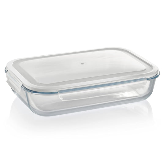 Grizzly XXL glass food storage container, 3600 ml, airtight, rectangular, click closure, versatile containers for oven, microwave, freezer.