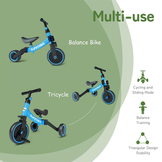 besrey 3 in 1 balance bike tricycle for kids aged 1 to 4 years old (blue)