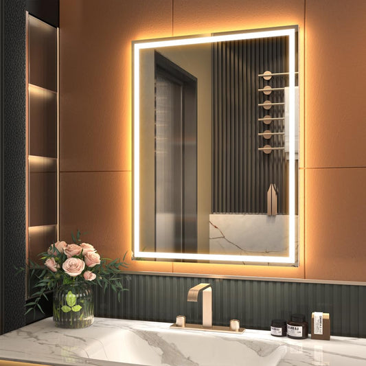 GANPE LED sensor mirror, hand wave induction vanity mirror with Bluetooth, illuminated dimmable anti-fog IP44 waterproof + vertical & horizontal bathroom wall mounted mirror (60 x 80 cm)