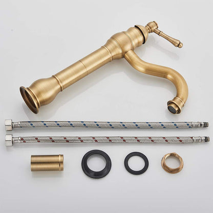 Rozin Bathroom Faucet Antique Brass Retro High Bathroom Faucet 360° Rotatable Single Handle Basin Faucet Brass Bathroom Faucet for Bathroom