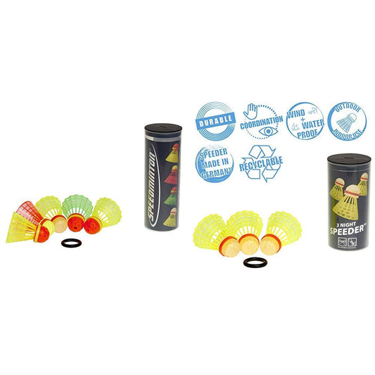 Speedminton Mix Speeder - 5 pack of mixed Speed Badminton/Crossminton balls including Windring & Night Speeder - 3 pack of glowing Speed Badminton/Crossminton balls including Windring.