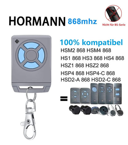 2X Hörmann HSM2 868 / Hörmann HSM4 868 transmitters, remote control, 4-channel 868.30Mhz for garage doors with 4 buttons (Not compatible with Hörmann Bisecur) 3-year warranty.