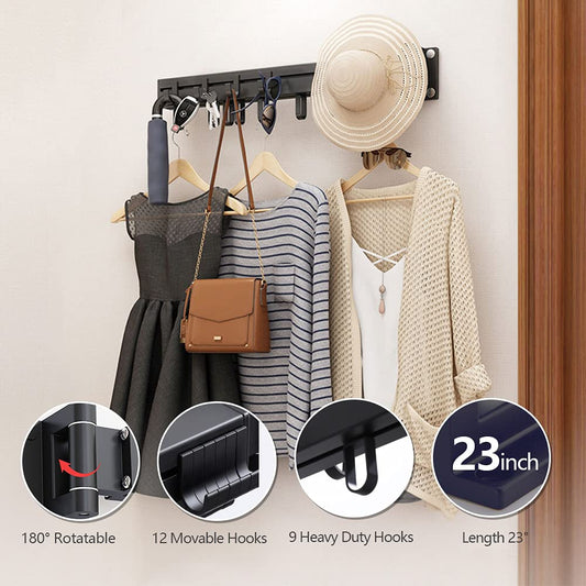 BHeadCat Wall-Mounted Clothes Rack 60cm, Multifunction Rotating Clothes Rack, Foldable Laundry Rack with 21 Hooks for Balcony, Laundry, Bathroom, Bedroom.