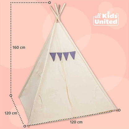 Kids Play tent Teepee Children's tent made of 100% natural materials; Kids' room Indian tent made of cotton & wood for indoors & outdoors (Beige)