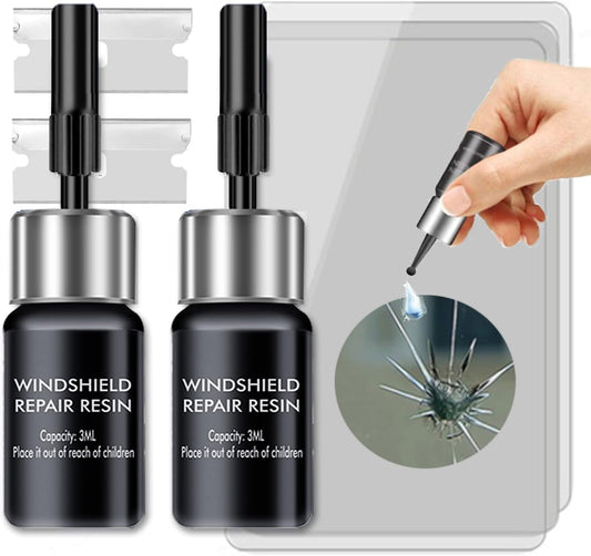 Car Windshield Repair Kit (2Pcs), Windshield Chip Crack Repair Kit, Automotive Windshield Tool for Fixing Chips, Nano Glass Repair Fluid, Star-shaped Crack.
