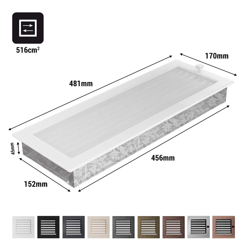 Short ventilation grille fireplace grille 17cm x 49cm black-silver with louvers
