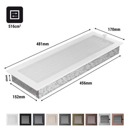 Short ventilation grille fireplace grille 17cm x 49cm black-silver with louvers