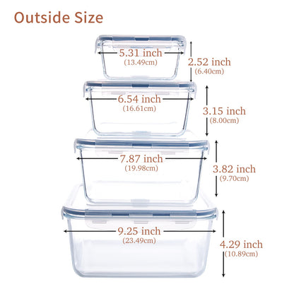 HUSANMP 4-piece set extra-large glass food storage containers with lids, glass containers with lids, glass storage containers, BPA-free.