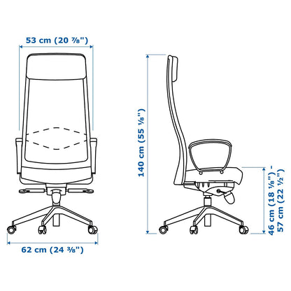 IKEA swivel chair Markus ergonomic office chair with adjustable tilt and head/armrests - Vissle dark gray - Medium-sized