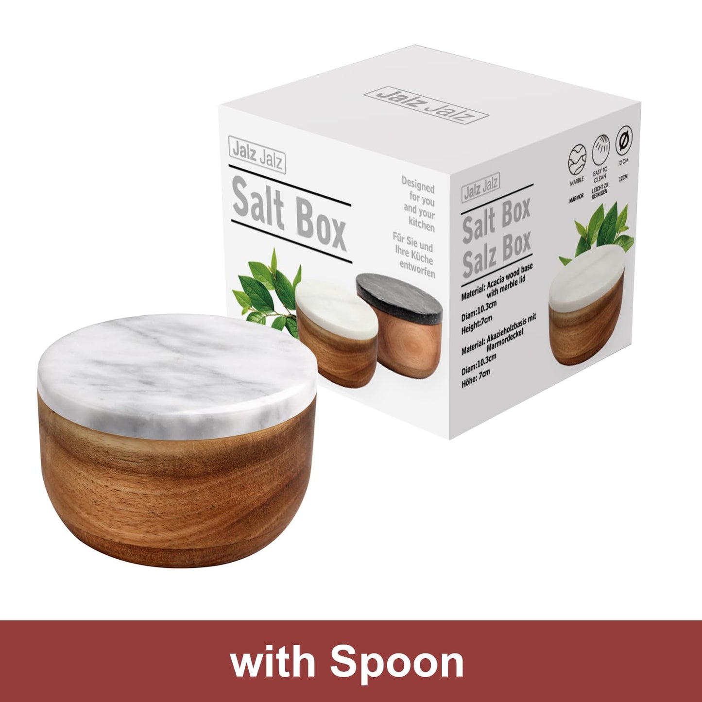 Wooden Salt Box Spice Jar Spice Container Solid Natural Acacia Bottom Marble Lid Elegant Design Decorative Boxes