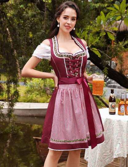 Clearlove dirndl for women midi 3-piece traditional costume for women, traditional skirt, traditional fashion dress, dirndl blouse for Oktoberfest (wine red, size 36)