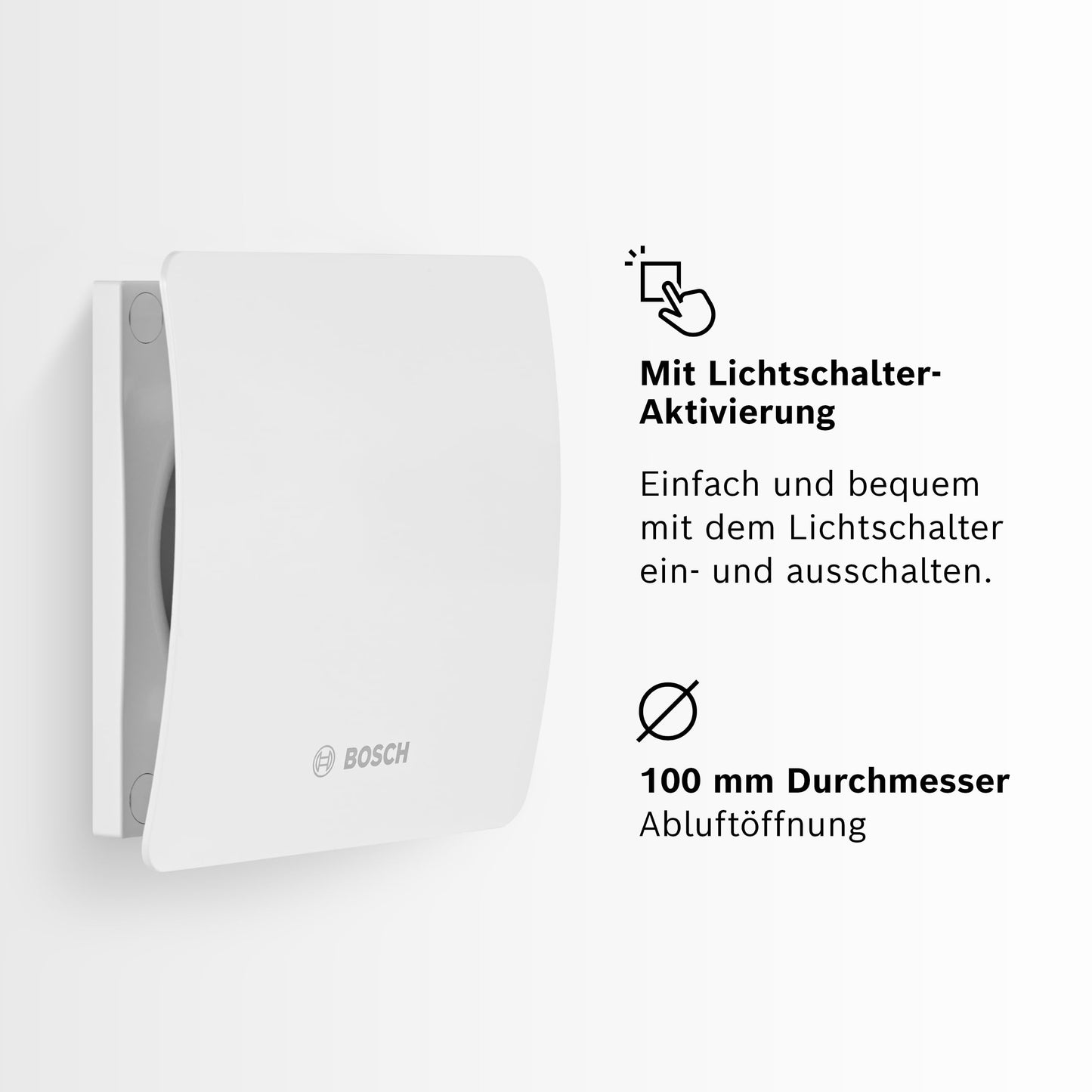 Bosch bathroom fan 1500 DH W 100 - For ventilation in bathroom and toilet, combating moisture and mold - With hygrostat and timer - 100 mm diameter
