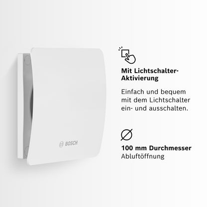 Bosch bathroom fan 1500 DH W 100 - For ventilation in bathroom and toilet, combating moisture and mold - With hygrostat and timer - 100 mm diameter