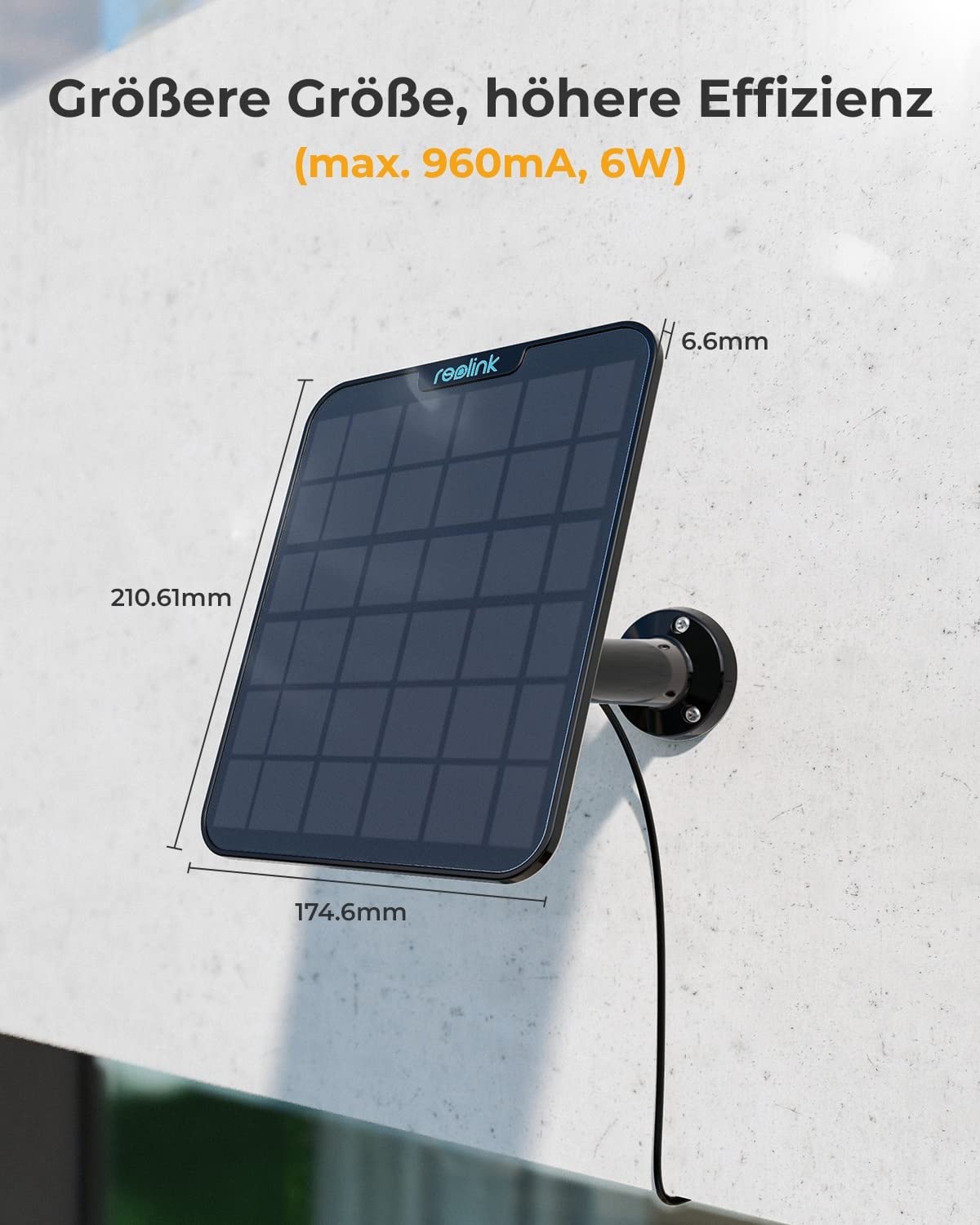 [2023 Update Version] Reolink 6W Solar Panel for Battery Powered Outdoor Security Camera, USB Interface, Solar WiFi IP Camera with 360° Adjustable Bracket, Non-Stop Solar (4m Cable), Black