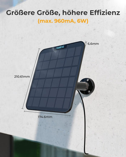 [2023 Update Version] Reolink 6W Solar Panel for Battery Powered Outdoor Security Camera, USB Interface, Solar WiFi IP Camera with 360° Adjustable Bracket, Non-Stop Solar (4m Cable), Black
