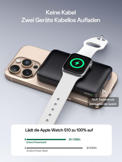 NEWDERY Magsafe Powerbank for iPhone for Apple Watch, 10000mAh Wireless Power Bank with Cable, Fast Charging External Portable Battery for iPhone 16/15/14/13/12, for iWatch Ultra/9-1