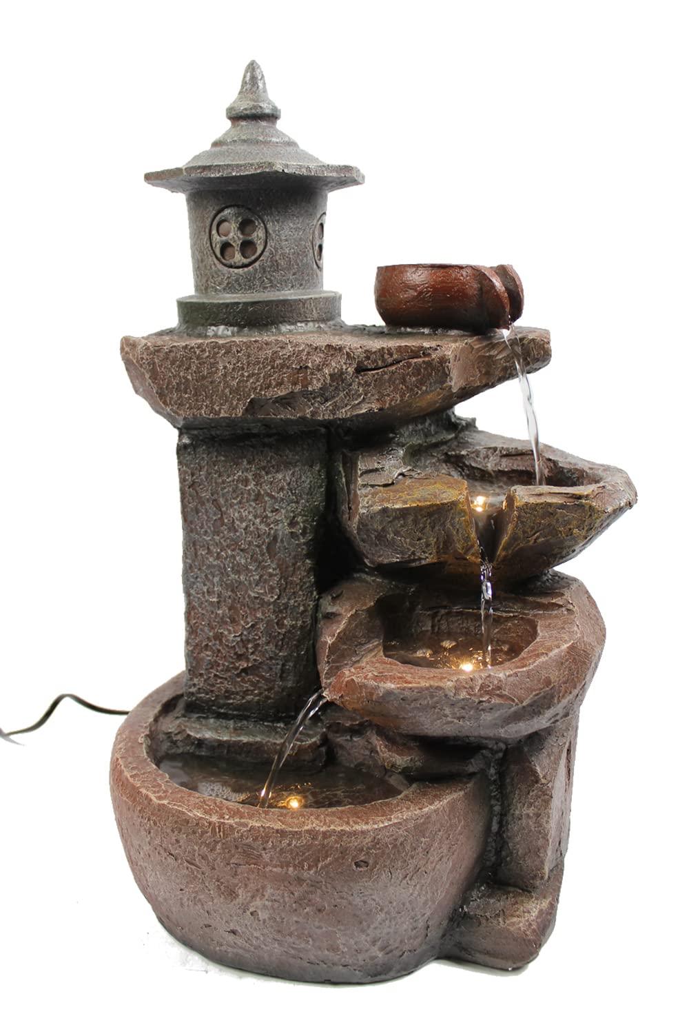 Arnusa fountain BK851 waterfall with lighting garden fountain indoor fountain cascade fountain terrace fountain decoration, brown gray, 50x30 cm.