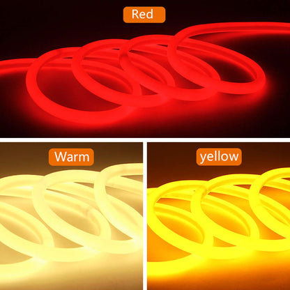 FOLLOW ME 10m Neon Rope Strip Round, 360° Luminescence Warm White, LED flexible strip without light points, 220V bright 2835 LED ribbon, IP65 waterproof for garden party wedding decoration