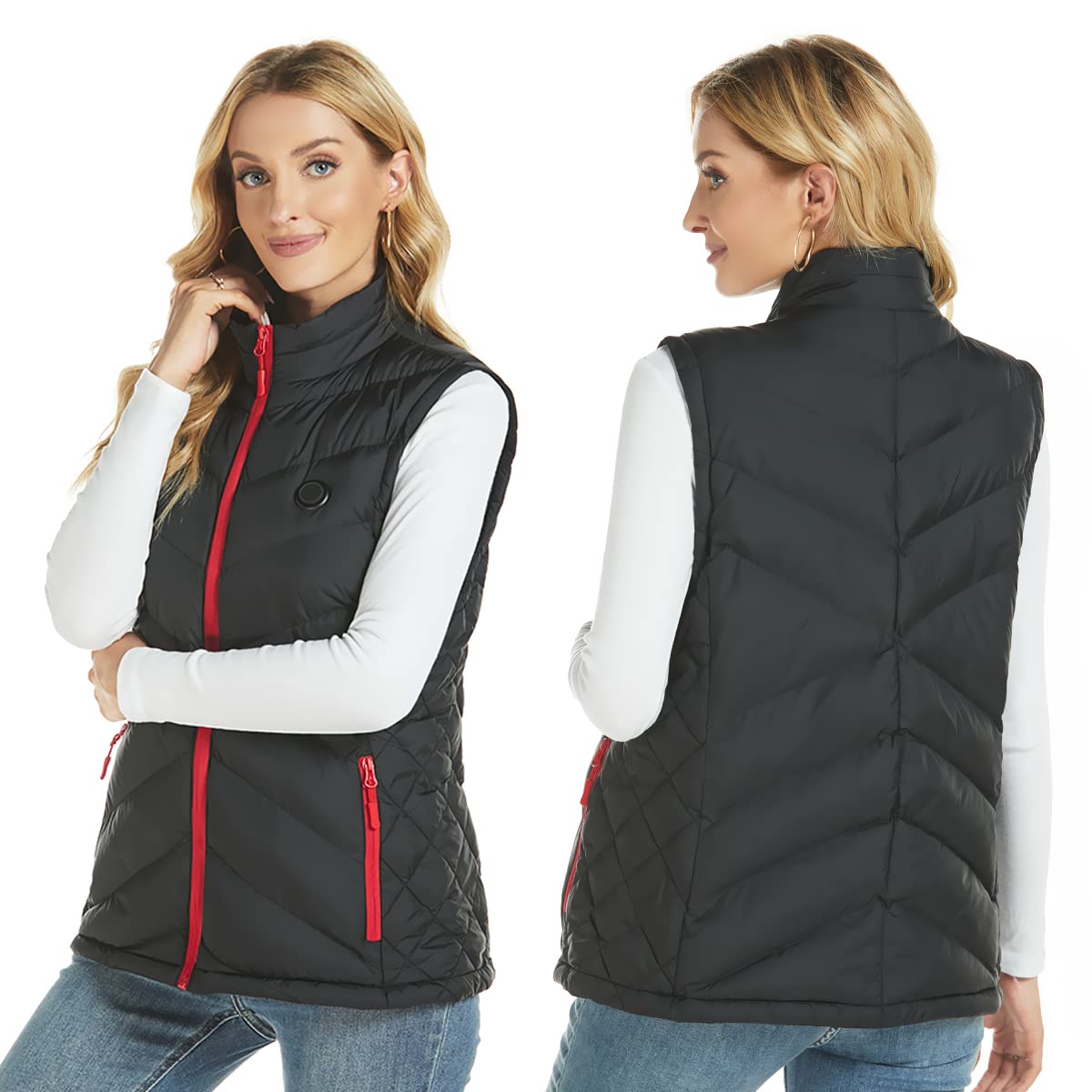 Unzip Heated Vest for Women with Battery Pack, Lightweight Electric Heated Vest for Women, Rechargeable USB Vest with Pockets, Warm Winter Slim Fit Vest Fishing Outdoor Hiking Hunting Vest
