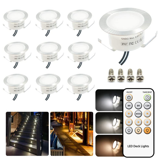 10-pack LED recessed lights dimmable, warm white 3000K, white 4000K with remote control Ø32mm LED built-in spotlight ground recessed lights outside, IP67 waterproof 0.8W indoor outdoor patio kitchen garden 12V