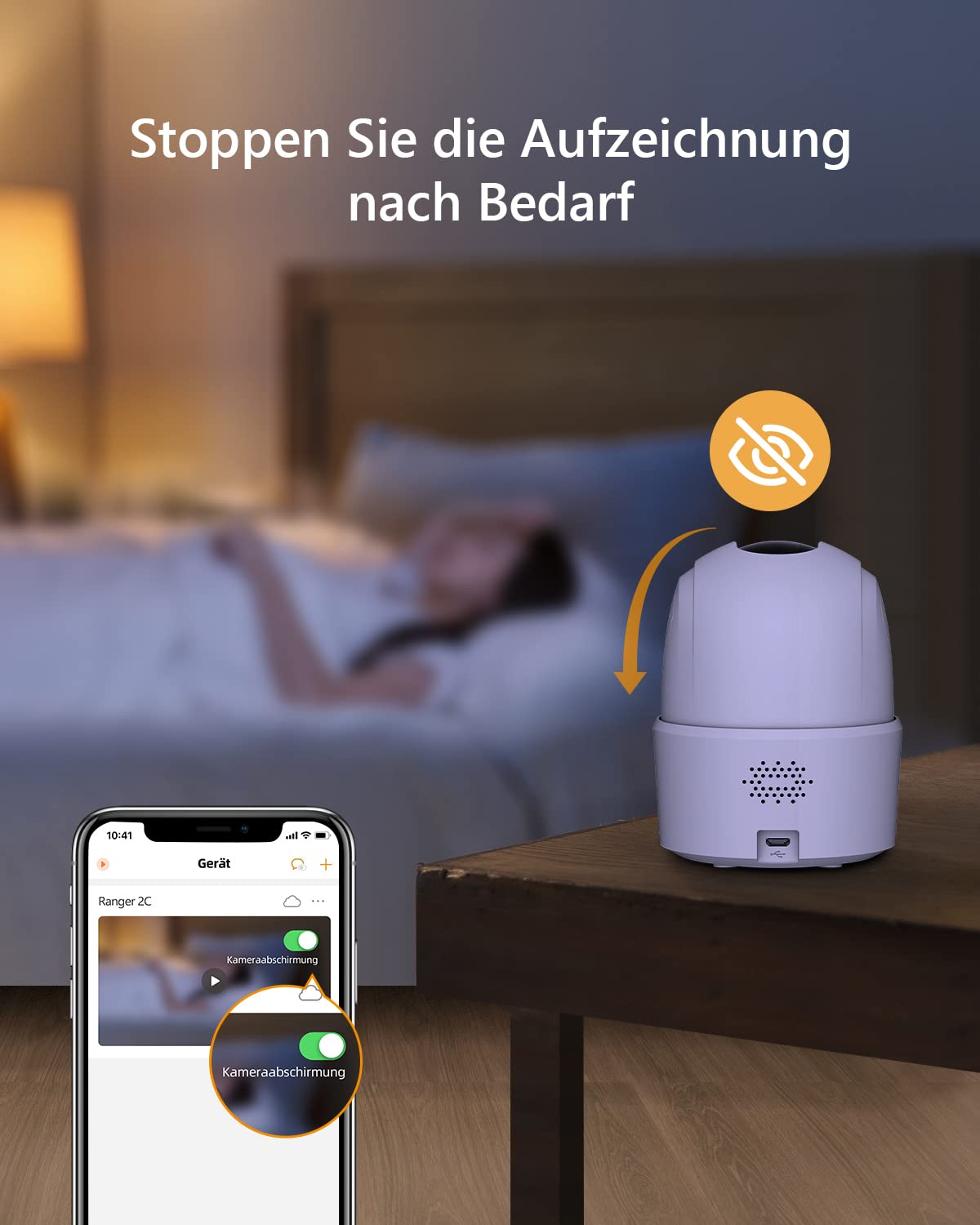 Imou 2K indoor surveillance camera with 360° coverage, AI person detection, automatic tracking, night vision, two-way audio, siren, works with Alexa.
