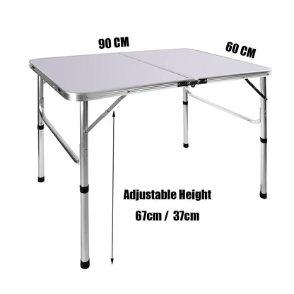 Folding camping table with adjustable height, portable, foldable, picnic tables for kitchen, dining room, garden, planting table, outdoor and indoor use, aluminum countertop, desk, 2 heights 67