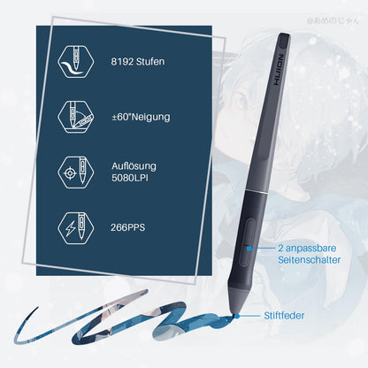 HUION HS611 Graphic Tablet, 10.2 x 6.36 inch Professional Drawing Tablet, Battery-free Digital PW500 Pen, Equipped with Multimedia Touch Keys, Adjustable Volume, Music Playback, Gray