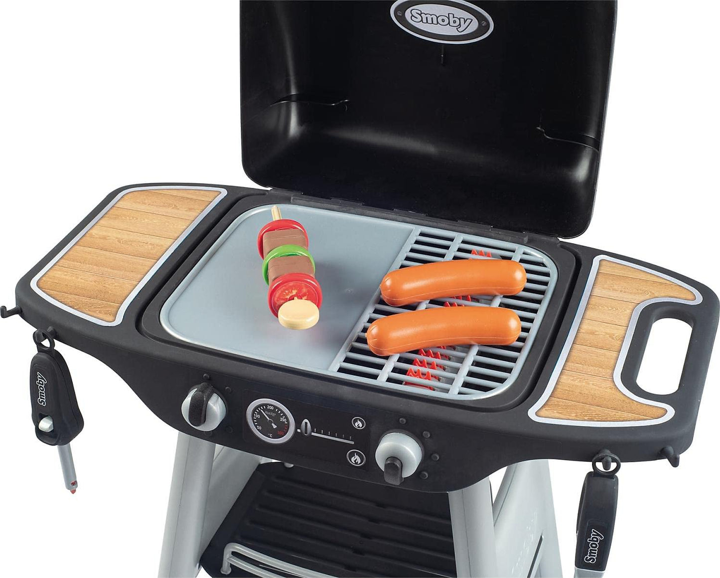 Smoby - Barbecue Kids Grill - Grill with mechanical plastic flames and grill utensils, 18 accessories, for children from 3 years.