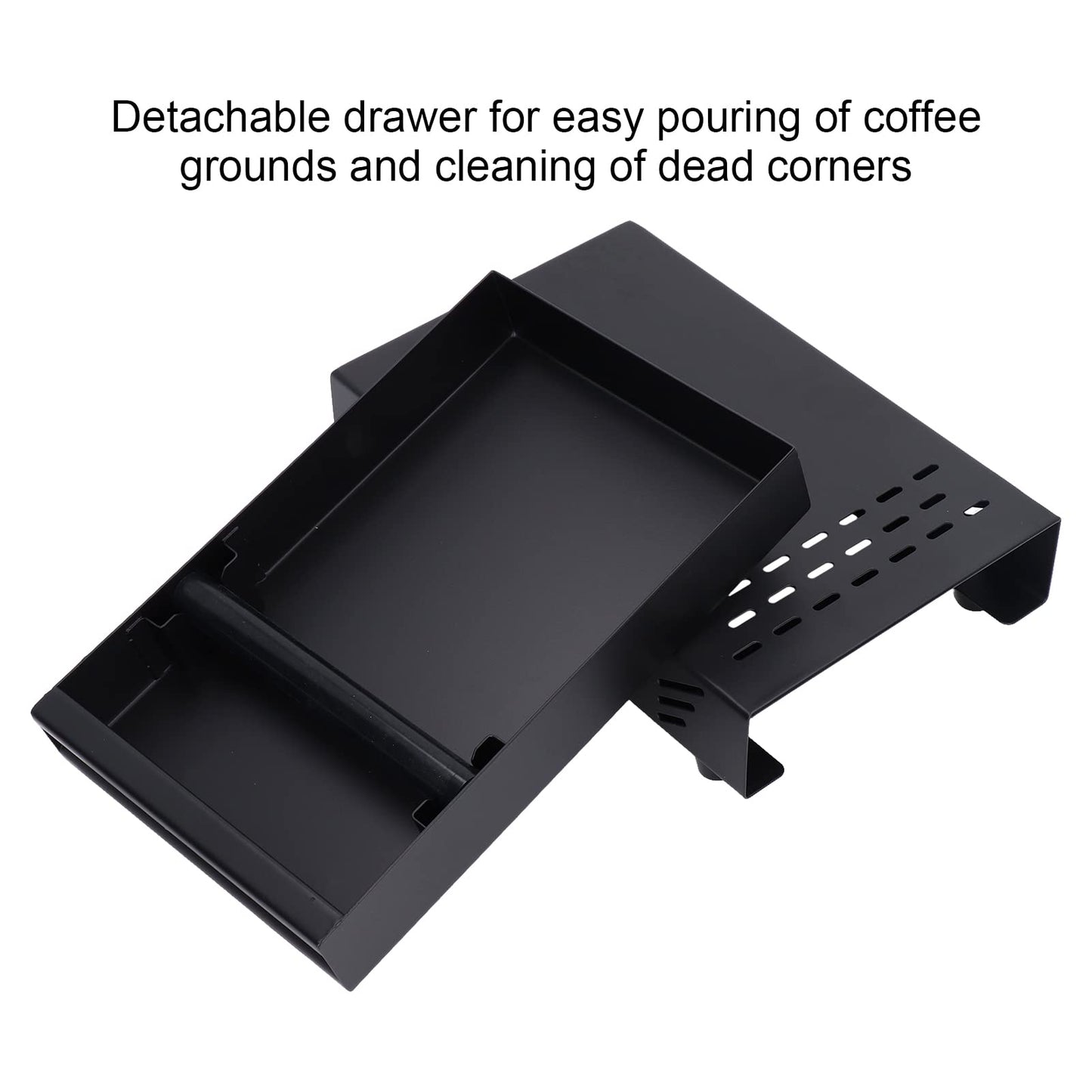 Coffee Knock Box, Modern Stainless Steel Thickened Espresso Knock Box, Space-Saving Removable Drawer, Coffee Grounds Bin with Detachable, Shock-Absorbing Knock Bar and Non-Slip (Black)
