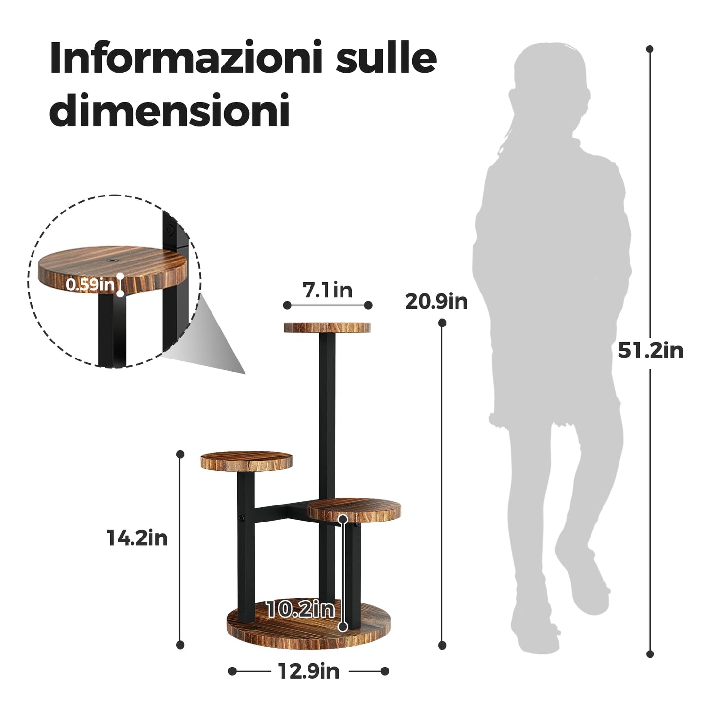 Bamworld flower stand wood plant stand plant shelf indoor flower shelf small metal flower stand for patio, garden, balcony, living room, bedroom (3 tiers)