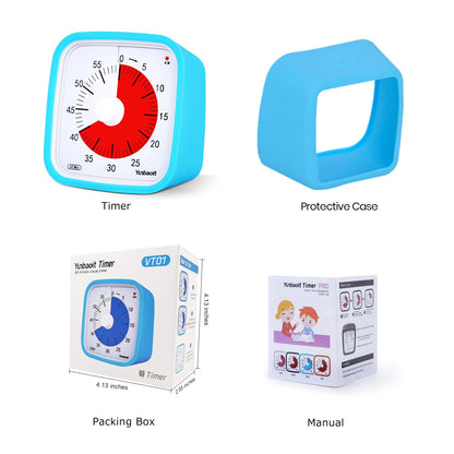 Visual timer, Yunbaoit Improved 60 minute countdown timer for kids adults with low battery alarm, quiet time management tool with optional alarm (Blue)