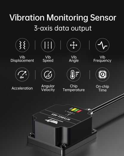 [RS485 Modbus Vibration Sensor] WTVB01-485 IP68 waterproof transducer, 3-axis acceleration vibration detector (frequency + displacement + velocity), motor monitoring module.
