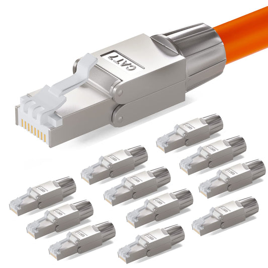 HB-DIGITAL 12x CAT 7 RJ45 plugs Network Connector for solid LAN cables Installation cable Ethernet - tool-free LSA - 10 Gbit/s AWG 22-24 fully shielded STP 50μ gold-plated contacts
