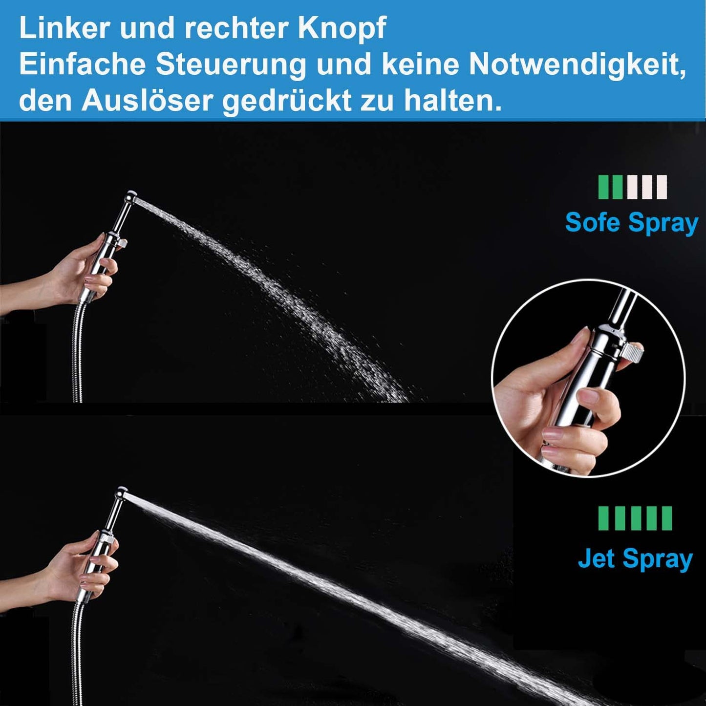 Brass bidet hand shower set, SonTiy toilet bidet attachment washing shower head with adjustable pressure & holder, hose chrome bidet fixtures for WC, personal hygiene & diaper cleaning.