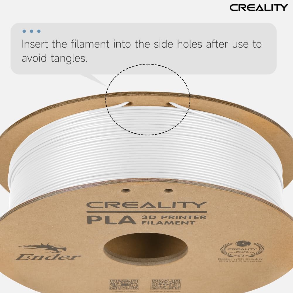 Creality Official PLA 3D Printer Filament 1.75mm, smooth printing, less tangling, with cardboard spool, dimensional accuracy +/- 0.03mm, 1kg/spool, suitable for most FDM 3D printers, white.
