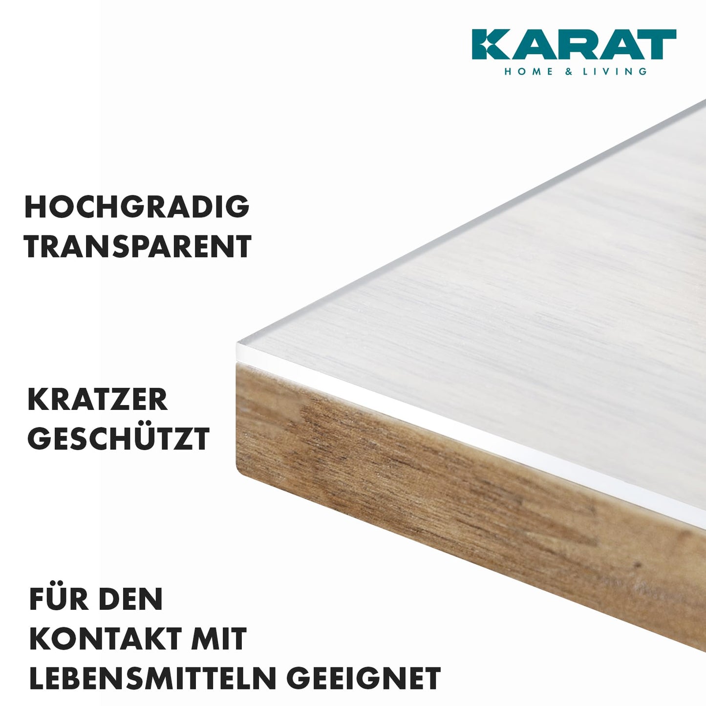 KARAT Transparent table cover with straight edge - Custom fit tablecloth, size selectable - Vinyl, clear protective film, table protector (Crystal, W:120 x L:125 cm)