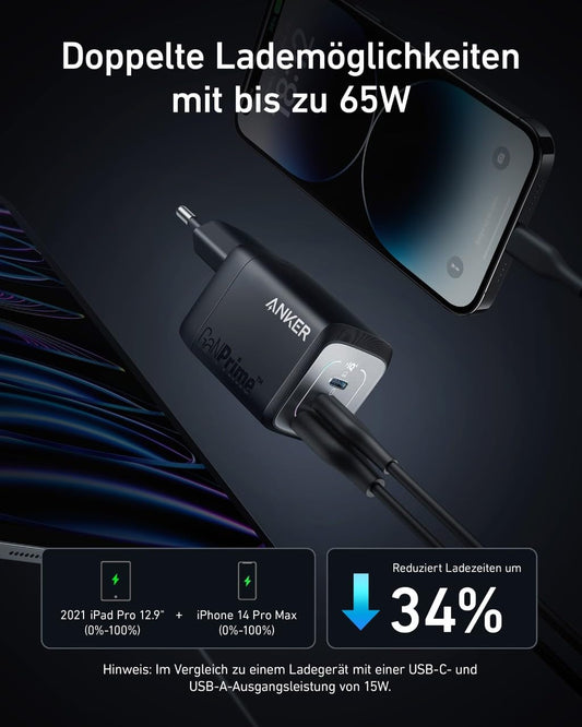 67W USB-C Charger, Anker Prime GaN Power Adapter, 3 Port PPS Fast Charger, Compact foldable design, Compatible with iPhone 16/15/Pro, MacBook Pro/Air, iPad Pro, Galaxy S23/S22, Note20, Pixel