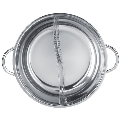 Chinese Hot Pot, Two Room Shabu-Shabu Stainless Steel Pot Deep Pot for 4-5 people, used with induction cooker/gas stove/electric oven/ceramic hob - Silver (34cm)