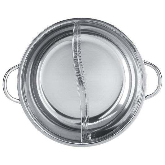 Chinese Hot Pot, Two Room Shabu-Shabu Stainless Steel Pot Deep Pot for 4-5 people, used with induction cooker/gas stove/electric oven/ceramic hob - Silver (34cm)