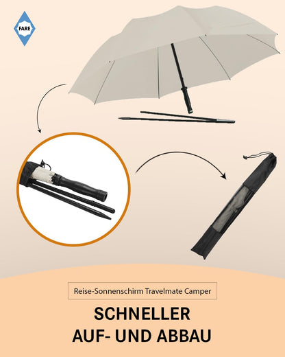 FARE Travel Sun Umbrella Travelmate Camper - Lightweight & Compact, UV Protection UPF50+, Ideal for Travel, Beach, Outdoor & Camping - Can also be used as a umbrella