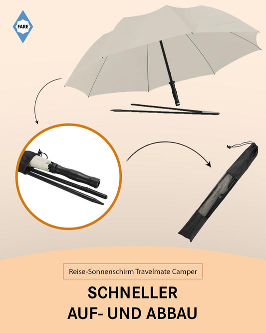 FARE Travel Sun Umbrella Travelmate Camper - Lightweight & Compact, UV Protection UPF50+, Ideal for Travel, Beach, Outdoor & Camping - Can also be used as a umbrella
