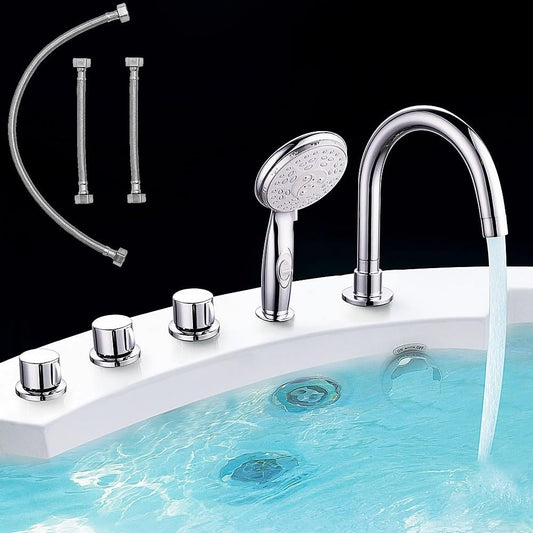 Melko Bathtub Faucet with Hand Shower 5-Hole Tub Rim Faucet Chrome Tile Edge Faucet Mounted Waterfall Bathtub Faucet