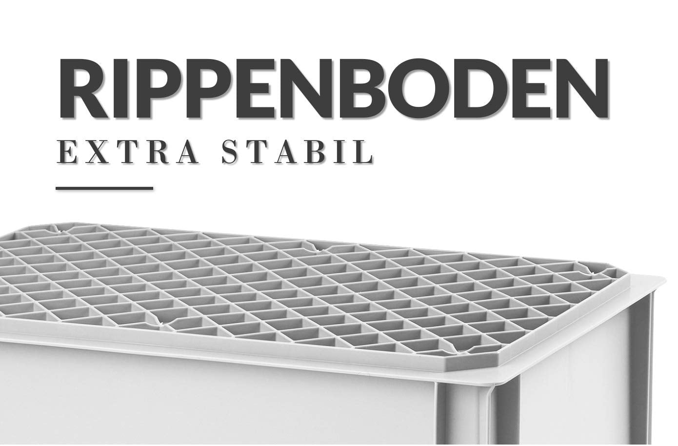 1a-TopStore Euro stacking box EB-628, 600x400x280 mm (LxWxH), reinforced ribbed bottom, grey similar to RAL7001, made of polypropylene, food-safe, 2 handles, approx. 54 liters volume.