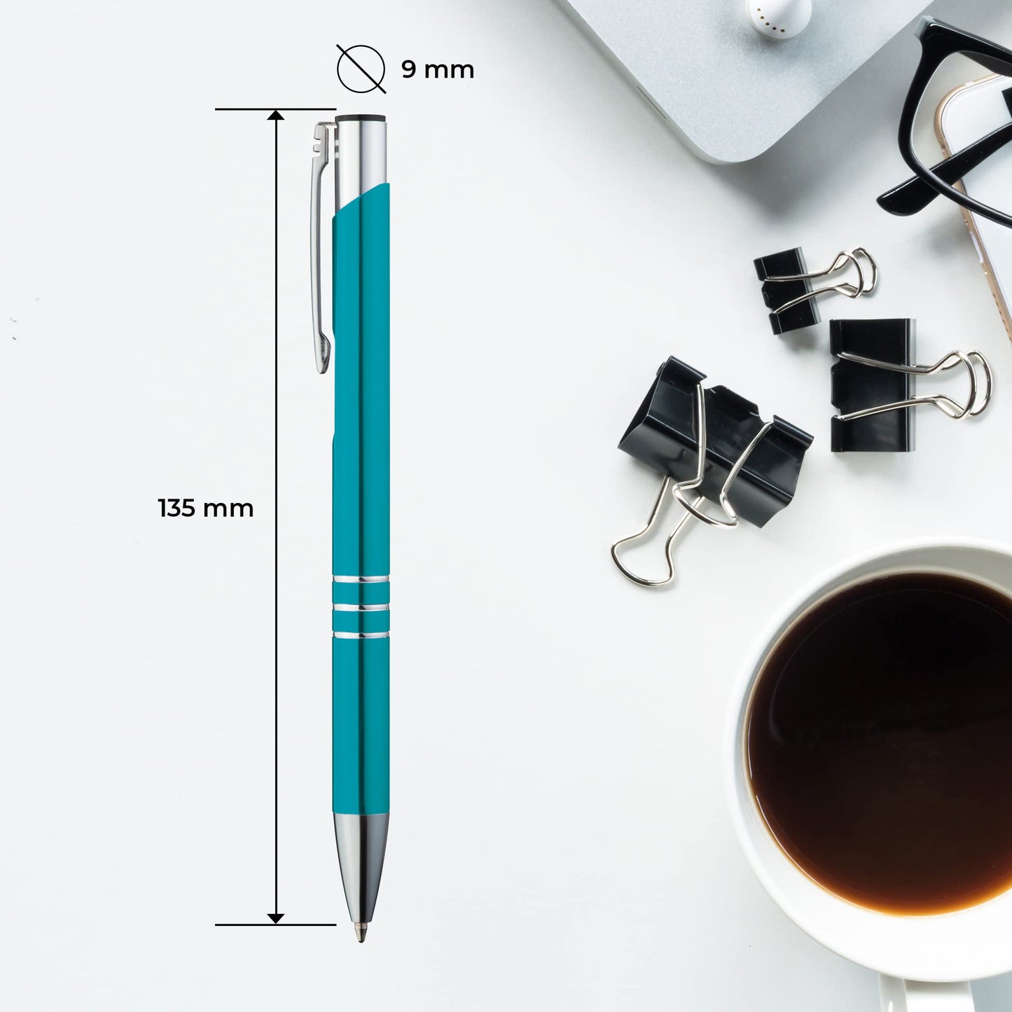 GIMEI® Metal Ballpoint Pens 50 Pack | Premium Ballpoint Pen Set High Quality, pen for easy & smooth writing | Blue Ink Ballpoint Pen Turquoise as an eye-catcher