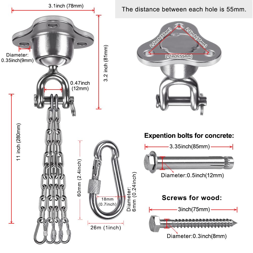 SELEWARE Heavy Bag Hanger, Punching Bag, Ceiling Mount, Quiet Ball, Swivel for Boxing, Muay Thai Training.