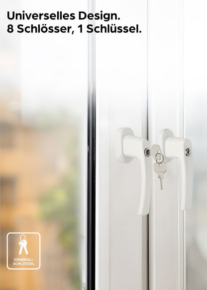 8 Lockable Window Handles White - 𝗞𝗶𝗻𝗱𝗲𝗿𝘀𝗶𝗰𝗵𝗲𝗿 - Easy Installation - with 16 universal keys - Reliable Protection
