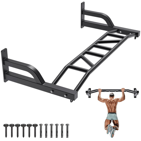 SELEWARE 48'' Wall Mounted High Performance Pull Up Bar, multifunctional pull up bar with cable pulley system for home gym, LAT pulldown training attachments, hanger for heavy bags.